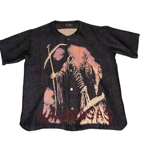Valabasas Tapestry Shirt Mens XXL Black Grim Reaper Graphic Snap Button Up‎